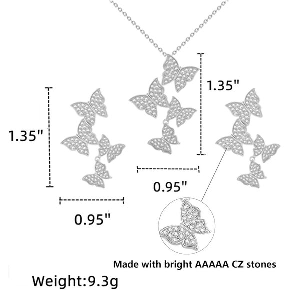 Elegant Butterfly Earring, Necklace, and Bracelet Set - Cubic Zirconia Sparkle - Picture 3 of 7